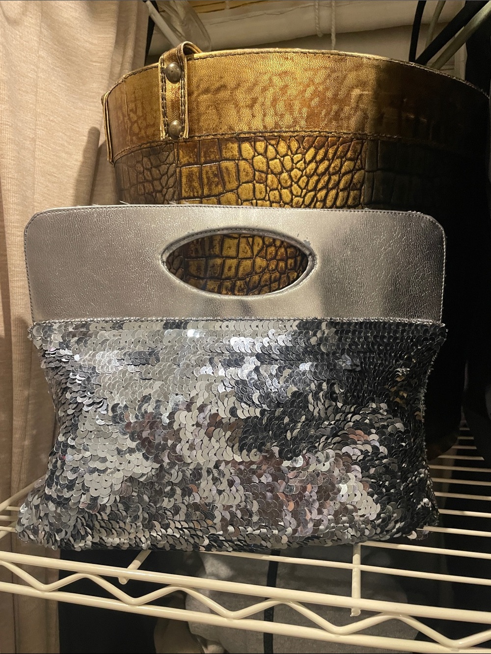 Silver Sequin Handheld Clutch Bag